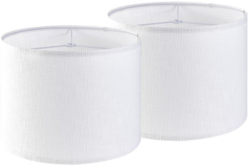 Set of 2 Pure White Linen Drum Lamp Shade 13" Top x 13" Bottom x 10" High (Spider) Contemporary Lamp Shades for Table Lamps & Bedside Lamps Replacement Lampshade - GO&SO - Assembly is Required