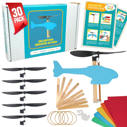 Rubber Band Helicopter Kit – Build 30 DIY Propeller-Powered Helicopters, Complete STEM Project for Kids with Instructions