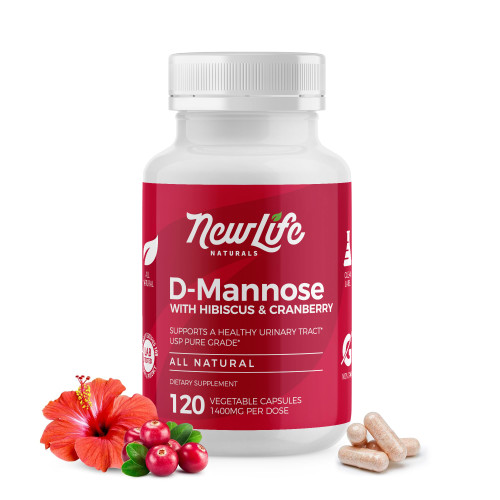NewLife Naturals D-Mannose Capsules | w/Cranberry and Hibiscus Extracts | Natural Urinary Tract Health Supplement | 1400mg Pure Veggie Powder | 120 Veggie Capsules