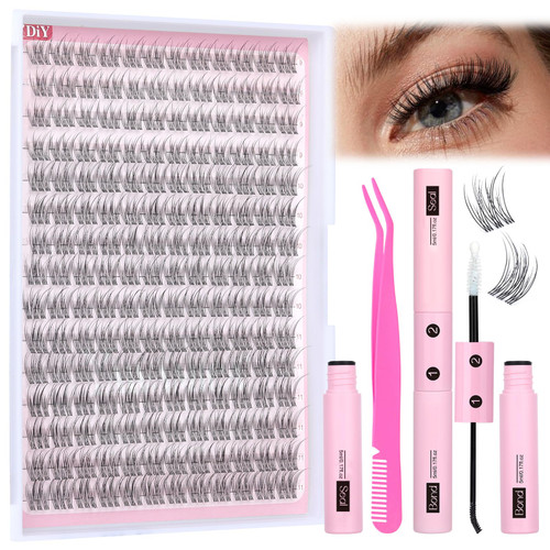 Natural Lash Extension Kit Wispy Eyelash Clusters 9-11mm Lash Cluster Kit with Lash Bond and Seal and Lash Applicator 180pcs Cluster Eyelash Extensions Kit for Beginners DIY at Home by Yawamcia