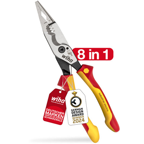 Wiha Multifunctional Pliers for Electricians 8-in-1 I Crimping, Stripping, Cutting, Gripping, Deburring, Bending, Screwing, Cutting Screws (45705)