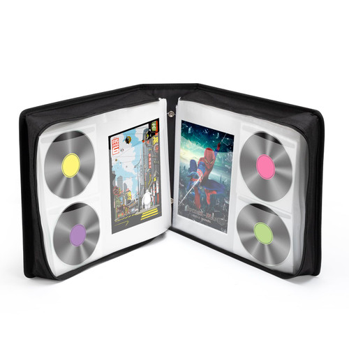 LIOVODE DVD Case 200 DVDs and 100 Booklets Capacity, CD/Blu-ray Storage Binder Case with Booklet Inserts Media Organizer Holder Black Blu ray Wallet for Car (200 Capacity)