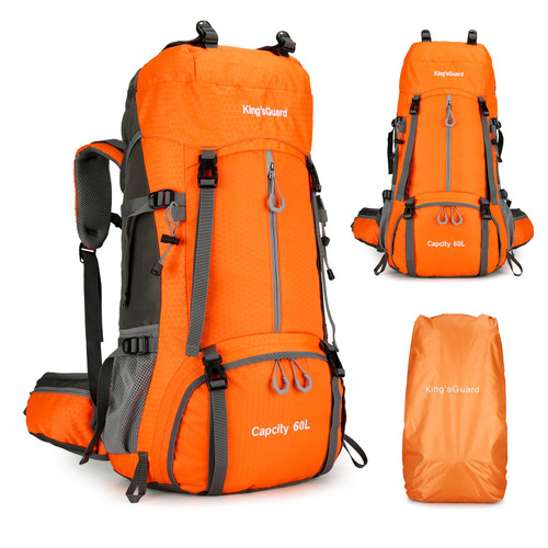 60L Hiking Backpack, Waterproof Camping Backpacking Backpack for Men Outdoor Climbing Daypack (Orange)
