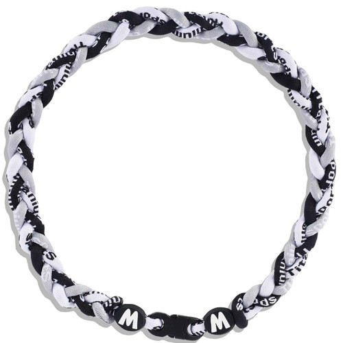 Premium 18inch Baseball Necklace w/Nylon Tri-Braided Rope Tornado Design (18 inch, Gray Black White)