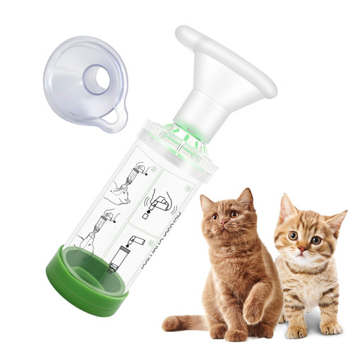 PAWFECTJEE Cat Inhaler Spacer with 2 Masks - Aerosol Chamber for Breathing & Medication Delivery (Green)