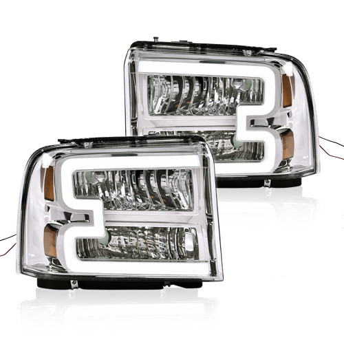 G-PLUS LED DRL Headlights, Compatible with 2005 2006 2007 Ford F250 F350 F450 F550 Super Duty Bumper Headlamps, Clear Lens Chrome Housing Amber Reflector,faros delanteros