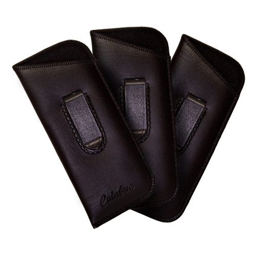 Calabria Slim Half Clip Soft Eyeglass Case 3 PACK-BLACK Syn.Leather & Felt Lined