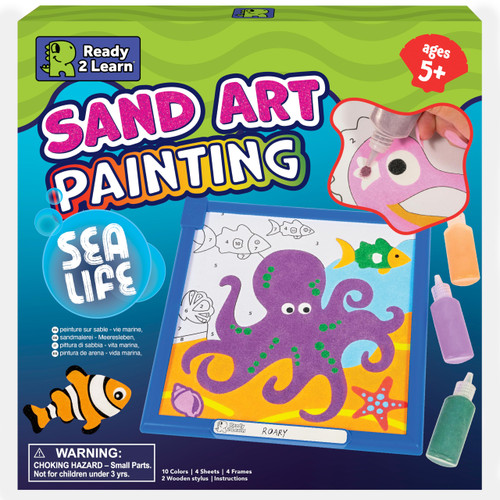 READY 2 LEARN Sand Art Gallery - Color by Number - Sea Life - Sand Art Kit for Kids - 10 Bright Colors - 4 Design Sheets with Frames - 2 Styluses