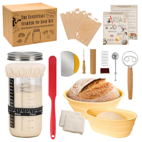 JoeCo Sourdough Starter Kit, Complete Starter-To-Loaf Set with Instructions, Sourdough Starter Jar, Silicone Proofing Baskets, Danish Dough Whisk, Dough Scraper, Bread Lame & Sourdough Baking Supplies JoeCo Sourdough Starter Kit, Complete Starter-To-Loaf Set with Instructions, Sourdough Starter Jar, Silicone Proofing Baskets, Danish Dough Whisk, Dough Scraper, Bread Lame & Sourdough Baking Supplies