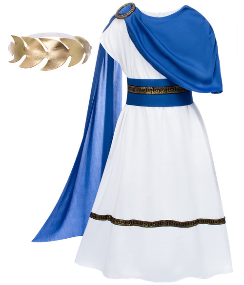 Greek Toga Costume for Kids Boys Ancient Greece Mythos Philosopher Rome Nobility Cosplay 8-12 Years Blue