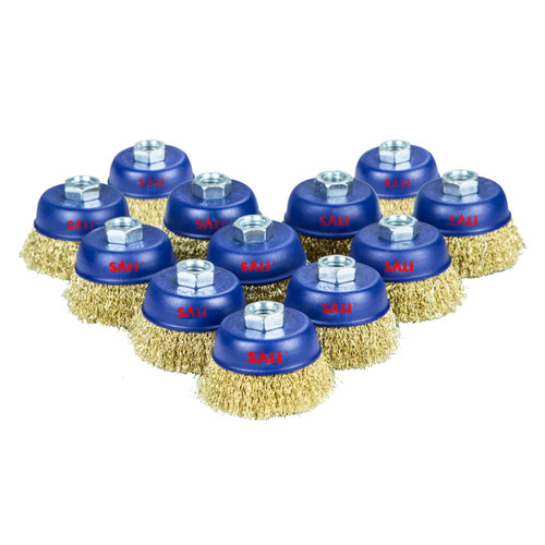 SALI 12 Pack Wire Cup Brush, 4 Inch Coarse Crimped Cup Brush for Grinders, with 5/8 Inch Arbor for Heavy Cleaning Rust, Stripping and Abrasive, for Angle Grinder