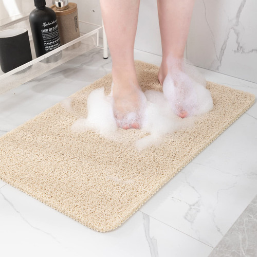 Hargiis Non Slip Bathtub Mat, Foot Scrubber Anti Slip Fast Drying Shower Mat for Tub, Floor,Bathroom, Home, Kitchen, Hotel, Beige, 24x16 Inches