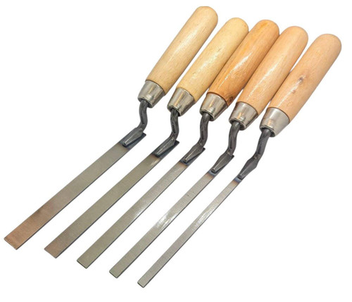 5 x Finger Pointing Trowel Set 6 8 10 12 14 mm Flat Spring Carbon Steel Tuck with Wooden Handle
