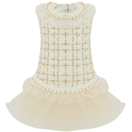 Elegant Dog Plaid Tulle Dress Puppy Skirts Cat Outfits Pet Winter Apparel Clothes for Small Medium Dogs Girl Costume Doggie Birthday Wedding Party Gown (White, M)