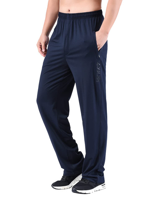 Zoulee New Men's Front Zipper Fly Open-Bottom Sweatpants Jogger Pants Navy Blue L