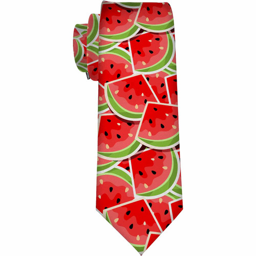 Yekiua Watermelon Men's Ties Watercolor Cute Summer Tropical Fruit Slices With Seeds Neck Tie Business Wedding Formal Fashion Necktie Green Red