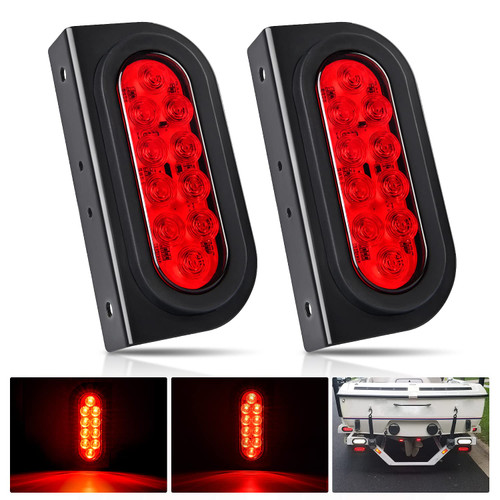 Nilight 6Inch Oval Trailer Tail Light with Flush Mount Grommets Plugs w/Mounting Brackets 2PCS Red Waterproof Stop Brake Turn Lights for RV Truck