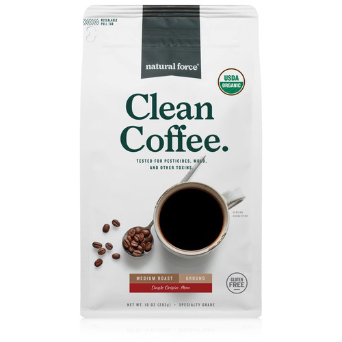 Natural Force - Organic Clean Coffee Classic, Mold & Mycotoxin Free, Lab Tested for Toxins & Purity, Low Acidity, Incredible Taste & Aroma, Ground Medium Roast, 10 oz