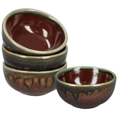 MAKOLO Ceramic Soy Sauce Dish Small Dipping Bowls, 3 in, Set of 4 (Reddish Brown)