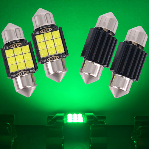 SOCAL-LED LIGHTING 31mm Festoon LED Bulb Canbus Super Bright 3030 Chipset Car Interior Dome Light DE3175 Map Light, Green, Pack of 4