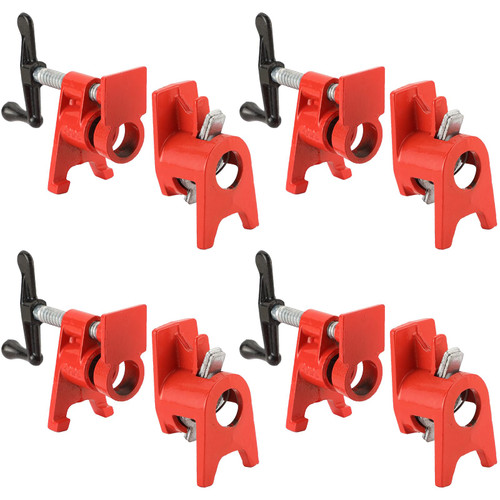 FLKQC 3/4" Wood Gluing Pipe Clamp Set with Unique Foot Design Red Heavy Duty Bar Clamps Cast Iron Quick Release Pipe Clamp Tools for Woodworking (4pc, 3/4" with foot)