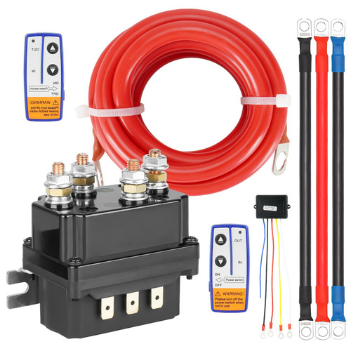 12V 500A Winch Solenoid Contactor Relay for 8000lb-15000lb ATV UTV Truck Jeep Winches with Twin Remote Control Kit and 4pcs Pre-Wires with lugs