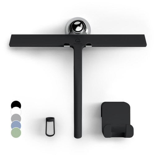 GÜTEWERK Shower Squeegee for Glass Doors, Silicone Window Squeegee, Bathroom and Glass Cleaning - Black - 11 Inch