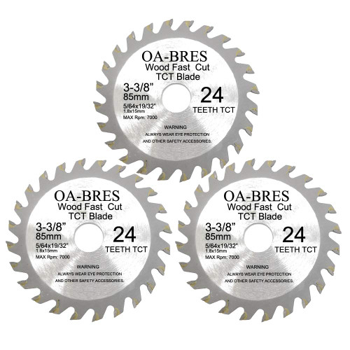 3-3/8-inch 24T Circular Saw Blade, Carbide Tipped Fast Cut TCT Blade for Rockwell Versacut Versa Cut Rk3440k, Makita Cordless 3-3/8" Sh01w, Craftsman Nextec, Arbor Size 19/32-inch (3 Pack)
