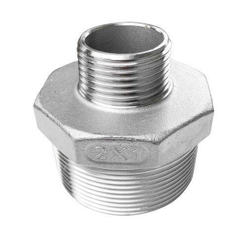 LOZOME 2" x 1" Male Hex Nipple Threaded Reducer Connector Pipe Fitting Adapter,Stainless Steel 304 NPT