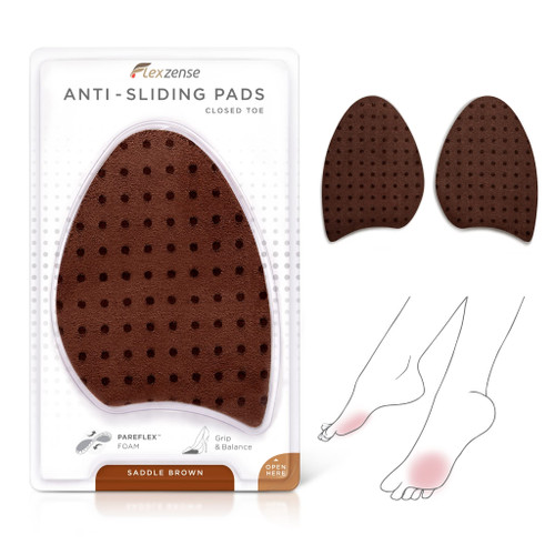 FLEXZENSE Anti-Sliding Pads Closed Toe | Supportive Cushioning and Reduce Foot Slip | 1 Pair (Saddle Brown)