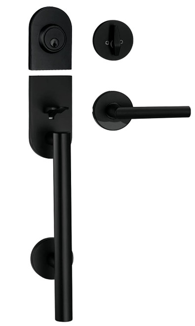 Berlin Modisch HandleSet Front Door Entry Handle and Deadbolt Lock Set Sleek Round Lever and Single Cylinder Deadbolt Heavy Duty - Iron Black Finish