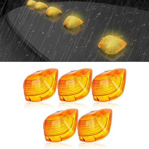 5 X Cab Marker Light Cover, Compatible with 1999-2016 Ford F250 F350 F450 F550 F650 F750 E150 E250 E350 E450 Super Duty Pickup Trucks Cab Roof Running Light, Top Clearance Light(Amber Cover)