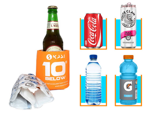 10 Below Classic Freezable Can and Bottle Cooler - Cools to Zero and Below! Swappable ThermPak - 4 in 1 Design - Orange