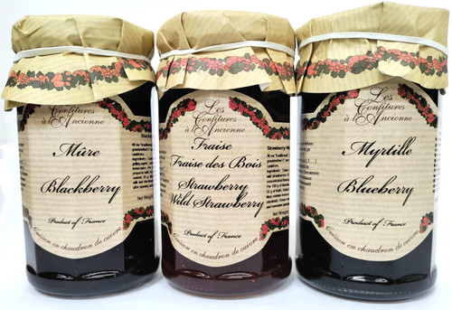 Artisanal French Jams Berry Variety | Wild Blueberry, Wild Strawberry and Blackberry Jams | 9.5 Oz Each
