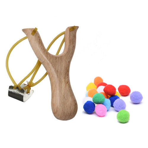 TOPRADE Slingshot with Cotton Ammo for Outdoor Games Safe for Kids (Wooden Slingshot)
