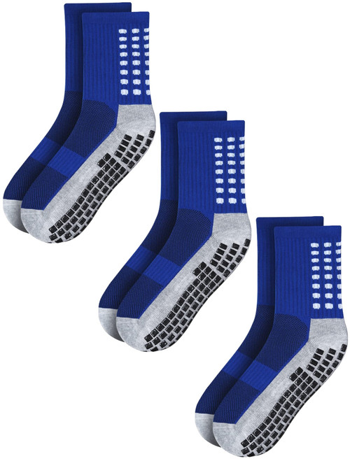 RATIVE Anti Slip Non Skid Slipper Hospital Crew Socks with grips for Adults Men Women (Medium, 3 pairs-blue)