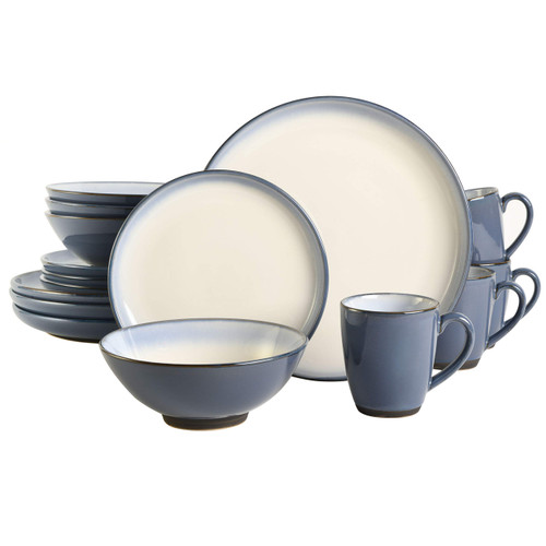 Gibson Elite Serene Fountain Round Reactive Glaze Stoneware Dinnerware Set, Service for Four (16pcs), Blue
