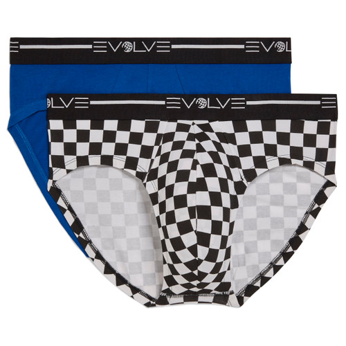 Evolve mens Cotton Stretch No Show Underwear Multipack Briefs, Lapis Blue/Check/Black/White, Large US