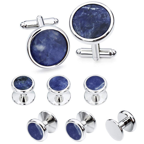 HAWSON Mother of Pearl Man Tuxedo Shirt Studs and Cufflinks Set for Wedding Business (Silver or Gold Tone)