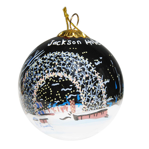 Blown Glass Christmas Ornament | Arch Jackson Hole Wyoming Night | Hand Painted Inside | Original Art | Includes Gift Box