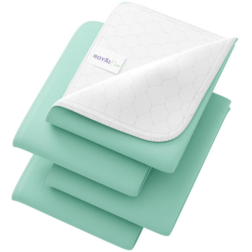Incontinence Bed Pads - 4 Pack 34"x36" Reusable Waterproof Mattress Protectors - Highly Absorbent, Machine Washable - for Children, Pets and Seniors - Green - Royal Care