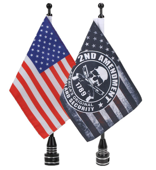 E-Most Adjustable 6" x 9" American Flag + Flagpole Mount & 6" x 9" Antique Skull,American Flag + Pole Mount, for Harley Davidson Honda Goldwing CB VTX CBR Yamaha