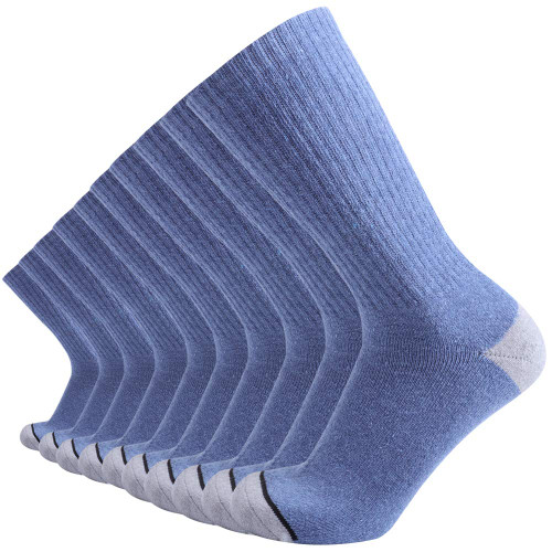 EnerWear 10P Pack Men's Cotton Moisture Wicking Heavy Cushion Crew Socks (10-13/shoe size 6-12 (10 Pair), Cowboy Blue)