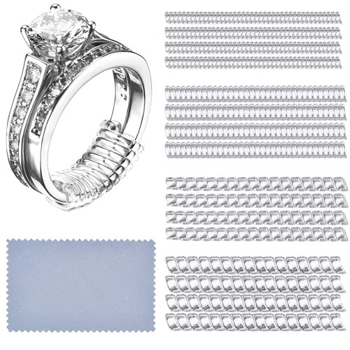Frienda 16 Pack Ring Sizer Adjuster for Loose Rings Women 4 Sizes Invisible Plastic Rings Sizers with Polishing Cloth