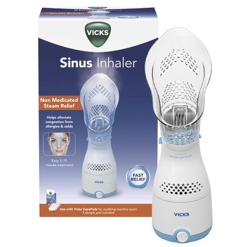 Vicks Sinus Inhaler - Non-Medicated Steam Relief for Allergies, Congestion, Cough & Colds, Vocal Steamer, Soothes Nasal & Throat Passages, Works with VapoPads (1 Included)
