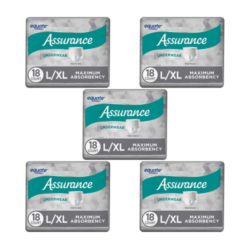 Pack of 5 - Assurance for Men Maximum Absorbency Protective Underwear, Large/Extra Large, 18 ct