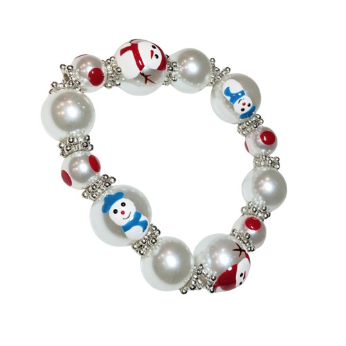 Linpeng Christmas Beaded Bracelet, White Snowman Bracelet For Women Girls, Birthday Christmas Gift Idea, 1 pc