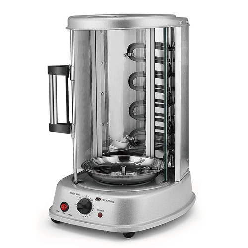 Flexzion Vertical Rotisserie Oven Grill - Countertop Shawarma Machine Kebab Electric Cooker Rotating Oven, Stainless Steel Roaster w/Bake Ware Kebob Skewers Stain Resistant Rotisserie Machine