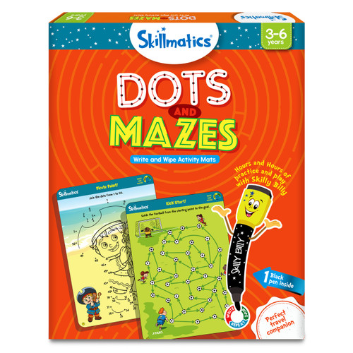 Skillmatics Educational Game - Dots & Mazes, Reusable Activity Mats with Dry Erase Marker, Gifts, Travel Toy, Ages 3 to 6