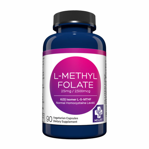 MD Life L-Methylfolate 2.5 mg Supplement - Professional-Grade Active L Methylfolate Supplement - 90 Capsules - L-Methylfolate 2.5mg - Maximum Potency MTHFR W/Essential Amino Acids